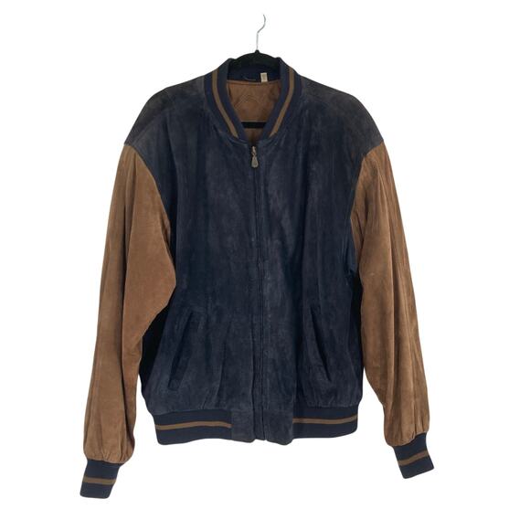 Round tree & York Vintage 90s Y2K Leather Bomber Varsity Black Brown Elbow Patch - Picture 1 of 14